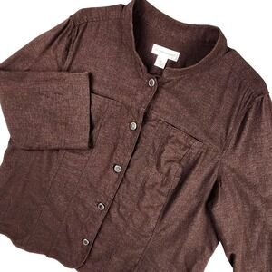 Christopher & Banks Jacket Womens XL Brown Linen Blend Button Up 3/4 Sleeve